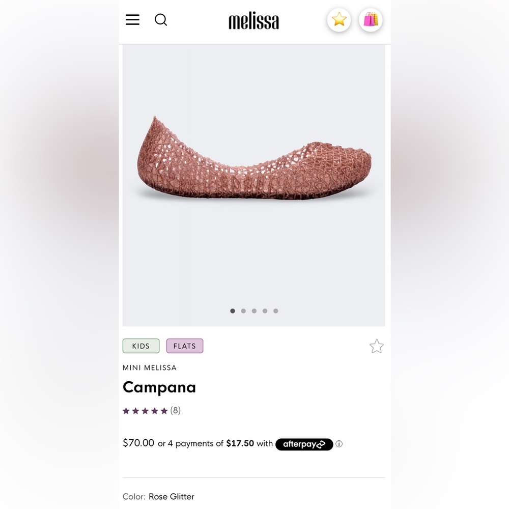 GORGEOUS MINI MELISSA CAMPAPE ROSE GOLD/PINK METALLIC SIZE 2 FLATS